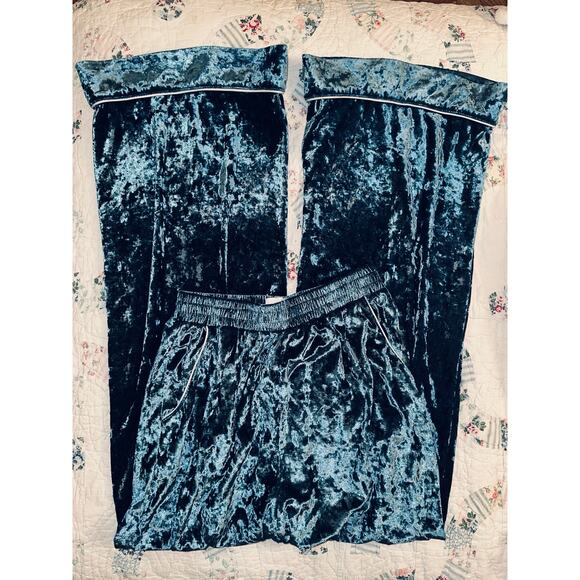 ALAMOUR THE LABEL AUSTRALIA TEAL CRUSHED VELVET PALAZZO PANTS S - Picture 5 of 10